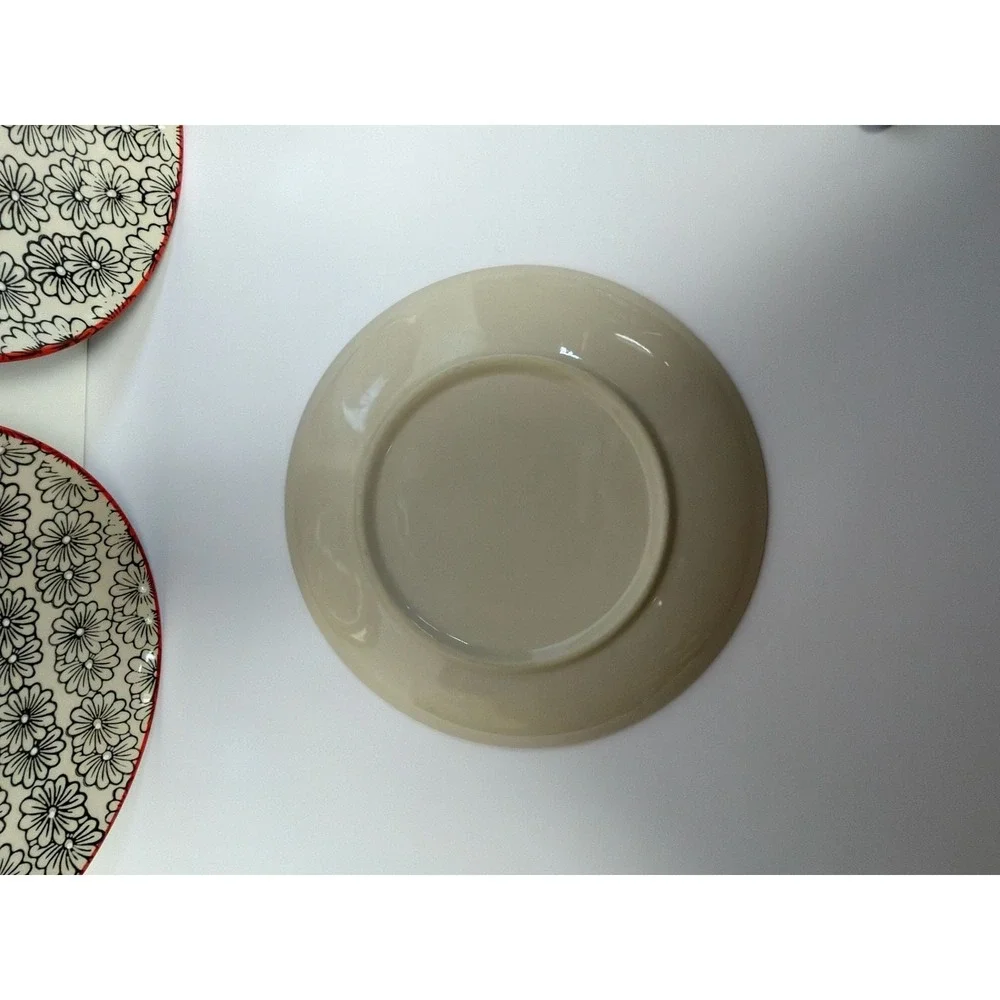 Yokohama Studio Hand Painted Daisy Floral Pattern Plates with Red Rim - Set of 3
